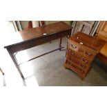 Reproduction walnut inlaid and x banded slim chest of 4 drawers,