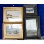 A collection of vintage picture including pair watercolours of landscapes signed A Kirk in gilt