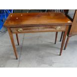 Inlaid mahogany George III fold over tea table (Back leg in need of attention)