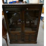 Mid-century Ercol elm display cabinet with 2 shelves and glazed doors