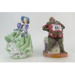 Royal Doulton figures Top o The Hill in green & blue colourway and Falstaf HN2054 (2)