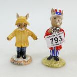 Royal Doulton Bunnykins . Rainy Days DB17, Uncle Sam DB175 (silver Bow) .