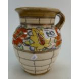 Crown Ducal Charlotte Rhead ribbon handled jug in pattern 5623 (Nip to base and glaze fault to rim)