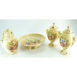 A collection of Aynsley Orchard Gold large footed fruit bowl,
