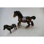 Beswick Cantering Shire 975 and Shetland Foal 1648(2)