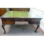 Reproduction mahogany Chippendale style partners writing desk with green leather panel top (104cm x