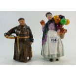 Royal Doulton Figurine Biddy Penny Farthing HN1843 and The Jovial Monk HN2144