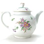 18th/19th Century Worcester polychrome teapot and cover decorated with flowers,