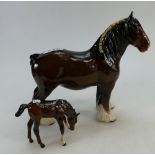 Beswick shire horse 818 and Royal Doulton grazing foal (2)