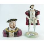 Coalport character figure Henry VIII modeled by Robert Worthington and a Wood & Sons character jug