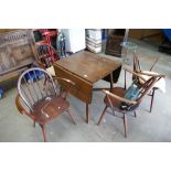 Mid-Century Elm Ercol drop leaf dining table with 4 golden dawn Windsor Ercol arm chairs (5)