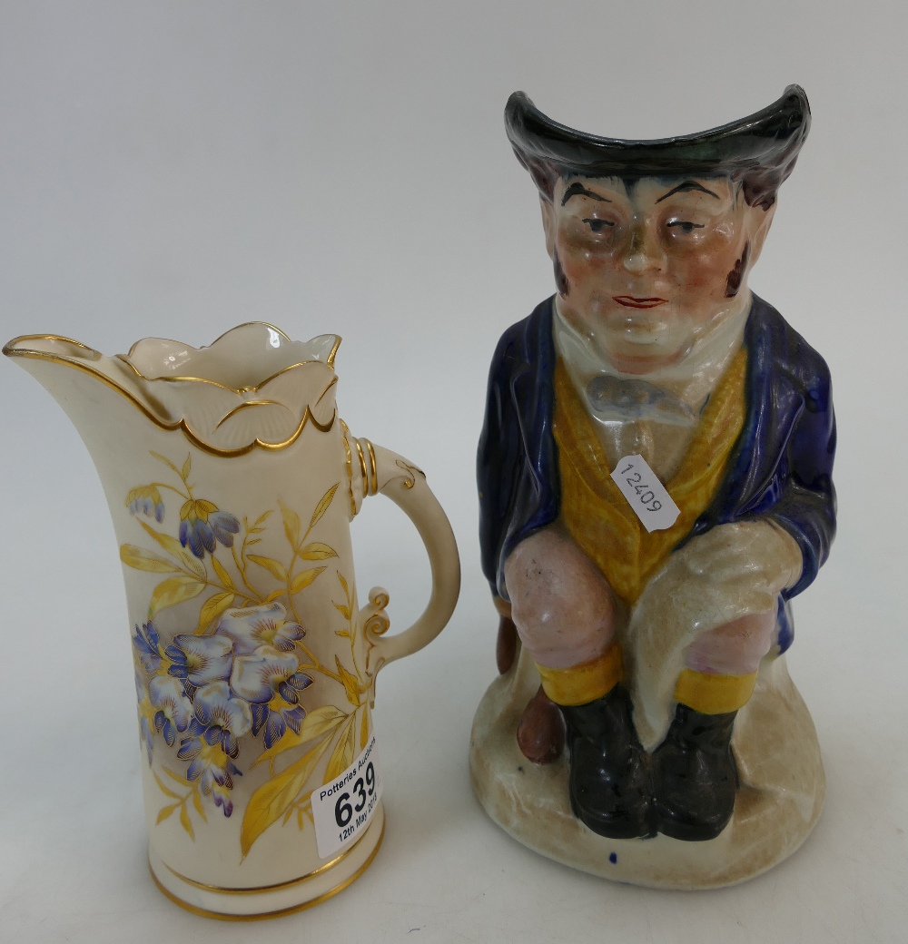 Royal Worcester Blush Ivory jug with lilac floral decoration together with early Ironstone Toby Jug