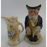 Royal Worcester Blush Ivory jug with lilac floral decoration together with early Ironstone Toby Jug