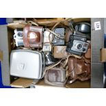 A large collection of vintage film cameras and accessories to include Ilford, Pixette, Kodak,