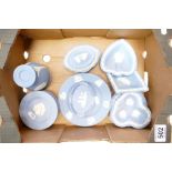 A collection of 16 pieces of pale blue Wedgwood Jasperware.