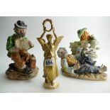 A collection of figurine consisting of one Bursley pottery of a Burslem Angel and two Capo Di Monte