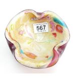 Art glass decorated dish decorated with iridescent colours