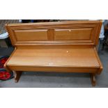 Modern pine double paneled chapel style bench with lift up seat