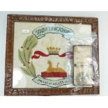 South Lancs Prince of Wales Volunteers Regiment Egypt silk embroidery together with related cap