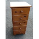 Modern pine five drawer bedside chest of drawers