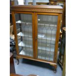 1920's Art Deco style light mahogany display cabinet with leaded glazed to doors and sides (with
