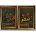 Italian school pair of 19th Century oil paintings on canvas, both with elderly couples scenes,