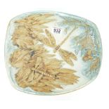 A Bernard Rooke studio pottery footed dish decorated with embossed dragonflies,