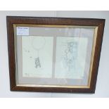 A framed print of a drawing of Christopher Robin reaching for the honey pot and piglet with balloon