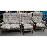 Mid-Century unmarked but presumed Ercol golden dawn 3-piece suite,