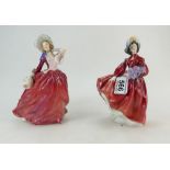 Royal Doulton lady figures Lilac Time HN2137 and Autumn Breezes HN1934 (2)