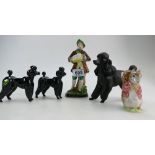 A Royal Doulton large black matt poodle ( chip to foot), two beswick black poodles,