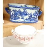 Reproduction blue and white foot bath and Wedgwood tureen