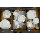 A large quantity of Leeds reticulated pierced cream ware to include plates, comports, baskets,