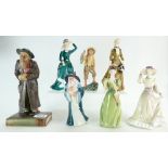 A collection of figurines including Aynsley Fagin, Royal Doulton Huckleberry Finn HN2927,