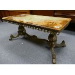 Rectangular marble topped coffee table on gilt ormulu two pedestal mount