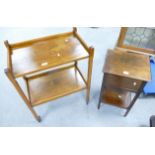 Oak 20th Century 2-tier tea trolley and similar oak paneled bedside cabinet with lift up top (2)