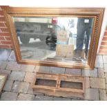 Modern bevel edged wall mirror with rope detail together with small oak shelving unit (2)