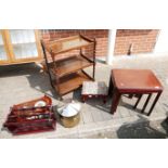 A mixed selection of furniture items to include oak barley twist tea trolley,