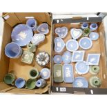 A large collection of multi coloured Wedgwood Jasperware items to include - plates, trinket bowls,