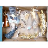 A collection of Beswick animals including model of a Jay, tiger, tigress, lion,