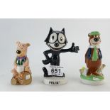Wade G & G collectable figures Hucleberry Hound, Boo Boo and Felix the Cat ,