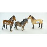 Beswick Dunn Highland Pony 1644, New Forest Pony 1646, and damaged Shetland Pony 1033 (3).