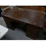 Edwardian Mahogany 2 pedestal writing desk with 3 drawer pedestals and 3 drawer top and ox blood