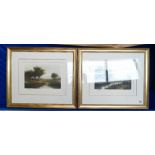 A pair of hand coloured re-strike engravings in gilt frames of landscape scenes signed Corot (2)
