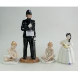 Royal Doulton figures Policeman HN4410, Paradise HN3074,2 x Ballet Shoes HN3434 and Mandy HN2479,