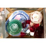 A mixed collection of ceramics and glass to include Victorian Blue Willow pattern,