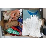 A mixed collection of period neck scarves, glove sets and nylon stockings etc.