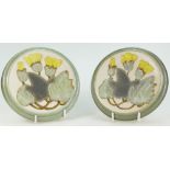 Cobridge Stoneware pair of trial roundels hand painted with yellow flowers dated 1999,