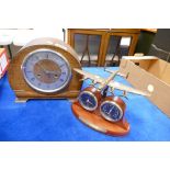 Oak 1930s mantle clock and a replica 70th Anniversary Avro Lancaster plane clock & barometer (2)