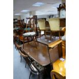 Mid-Century Ercol golden dawn elm refractory dining table with 4 matching Ercol goldsmith dining